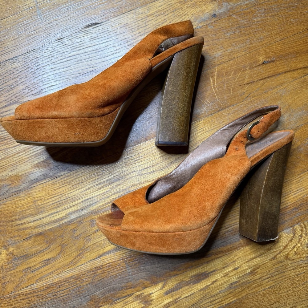 Ibiza Jeffrey Campbell Handmade Slingback High Heels Shoes Sz 10 Orange Suede